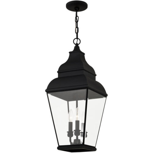 10 inch 3 Light Black Outdoor Chain Lantern Pendant Lighting Fixture with Clear Beveled Glass Shade-Lighting LumensLantern