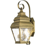 8 inch 2 Light Antique Brass Outdoor Wall Lantern Pendant Lighting Fixture with Clear Water Glass Shade-Lighting LumensLantern