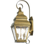 8 inch 2 Light Antique Brass Outdoor Wall Lantern Pendant Lighting Fixture with Clear Water Glass Shade-Lighting LumensLantern