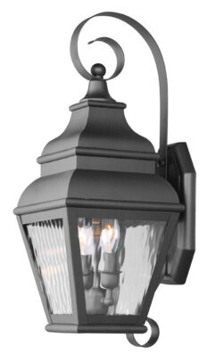 8 inch 2 Light Black Outdoor Wall Lantern Pendant Lighting Fixture with Clear Water Glass Shade-Lighting LumensLantern