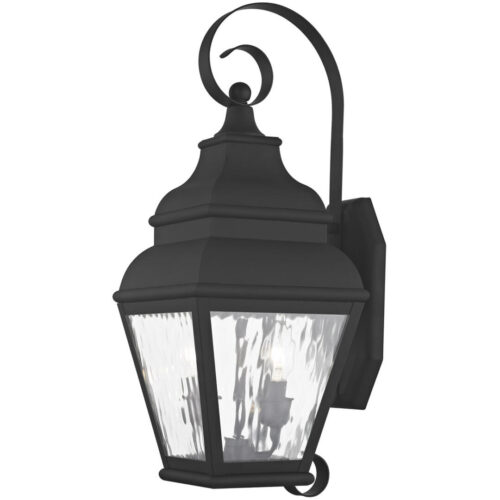 8 inch 2 Light Black Outdoor Wall Lantern Pendant Lighting Fixture with Clear Water Glass Shade-Lighting LumensLantern