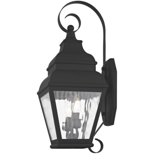 8 inch 2 Light Black Outdoor Wall Lantern Pendant Lighting Fixture with Clear Water Glass Shade-Lighting LumensLantern