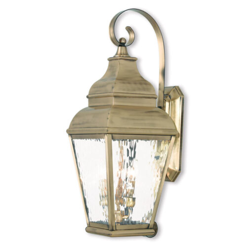 10 inch 3 Light Antique Brass Outdoor Wall Lantern Pendant Lighting Fixture with Clear Water Glass Shade-Lighting LumensLantern