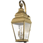 10 inch 3 Light Antique Brass Outdoor Wall Lantern Pendant Lighting Fixture with Clear Water Glass Shade-Lighting LumensLantern