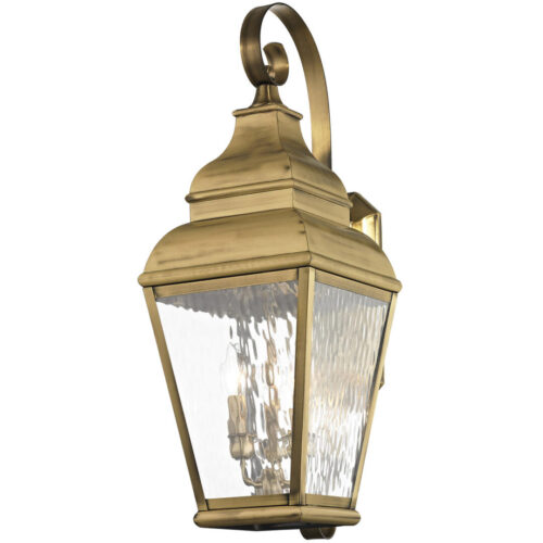 10 inch 3 Light Antique Brass Outdoor Wall Lantern Pendant Lighting Fixture with Clear Water Glass Shade-Lighting LumensLantern