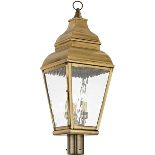 10 inch 3 Light Antique Brass Post-Top Lantern Pendant Lighting Fixture with Clear Water Glass Shade-Lighting LumensLantern