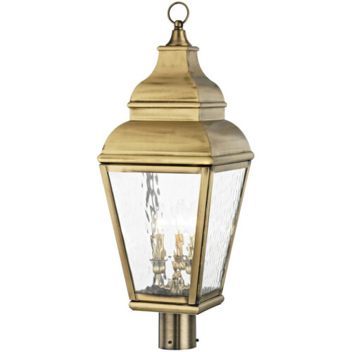 10 inch 3 Light Antique Brass Post-Top Lantern Pendant Lighting Fixture with Clear Water Glass Shade-Lighting LumensLantern