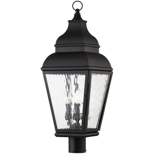 10 inch 3 Light Black Outdoor Post Lantern Pendant Lighting Fixture with Clear Water Glass Shade-Lighting LumensLantern