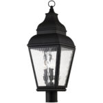 10 inch 3 Light Black Outdoor Post Lantern Pendant Lighting Fixture with Clear Water Glass Shade-Lighting LumensLantern