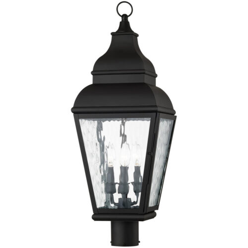 10 inch 3 Light Black Outdoor Post Lantern Pendant Lighting Fixture with Clear Water Glass Shade-Lighting LumensLantern