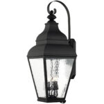 13.75 inch 4 Light Black Outdoor Wall Lantern Pendant Lighting Fixture with Clear Water Glass Shade-Lighting LumensLantern