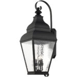 13.75 inch 4 Light Black Outdoor Wall Lantern Pendant Lighting Fixture with Clear Water Glass Shade-Lighting LumensLantern