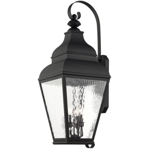 13.75 inch 4 Light Black Outdoor Wall Lantern Pendant Lighting Fixture with Clear Water Glass Shade-Lighting LumensLantern