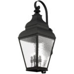 13.75 inch 4 Light Black Outdoor Wall Lantern Pendant Lighting Fixture with Clear Water Glass Shade-Lighting LumensLantern