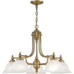 5 Light Antique Brass Chandelier with White Alabaster Glass Shade-Lighting LumensChandeliers