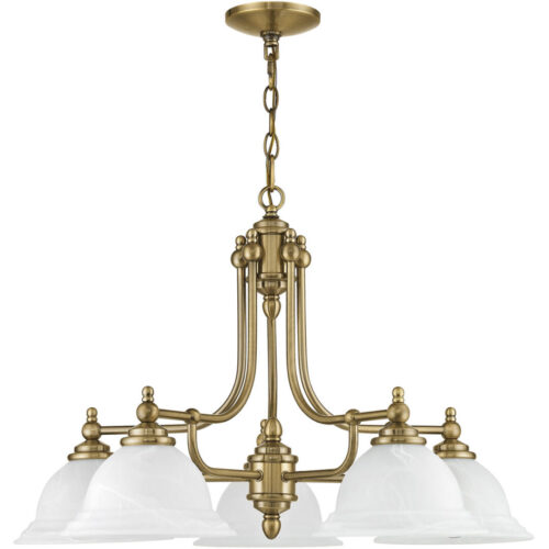 5 Light Antique Brass Chandelier with White Alabaster Glass Shade-Lighting LumensChandeliers