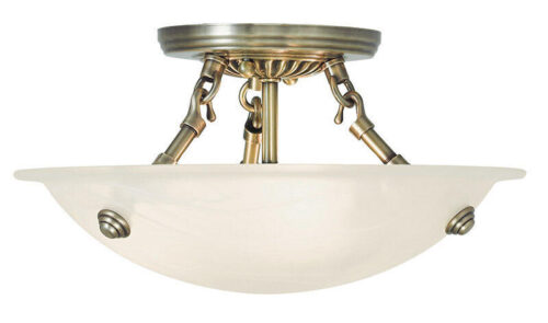 3 Light Antique Brass Ceiling Light fixture with White Alabaster Glass Shade-Lighting LumensFlush Mount Ceiling Lights