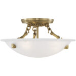 3 Light Antique Brass Ceiling Light fixture with White Alabaster Glass Shade-Lighting LumensFlush Mount Ceiling Lights