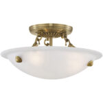 3 Light Antique Brass Ceiling Light fixture with White Alabaster Glass Shade-Lighting LumensFlush Mount Ceiling Lights