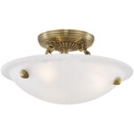 3 Light Antique Brass Ceiling Light fixture with White Alabaster Glass Shade-Lighting LumensFlush Mount Ceiling Lights