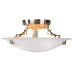 3 Light Polished Brass Ceiling Light fixture with White Alabaster Glass Shade-Lighting LumensFlush Mount Ceiling Lights