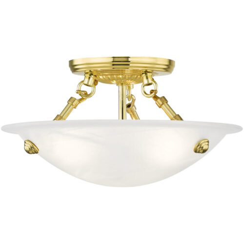 3 Light Polished Brass Ceiling Light fixture with White Alabaster Glass Shade-Lighting LumensFlush Mount Ceiling Lights