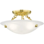 3 Light Polished Brass Ceiling Light fixture with White Alabaster Glass Shade-Lighting LumensFlush Mount Ceiling Lights