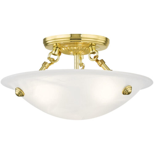 3 Light Polished Brass Ceiling Light fixture with White Alabaster Glass Shade-Lighting LumensFlush Mount Ceiling Lights