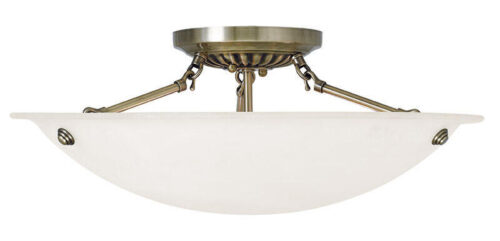 3 Light Antique Brass Ceiling Light fixture with White Alabaster Glass Shade-Lighting LumensFlush Mount Ceiling Lights