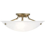 3 Light Antique Brass Ceiling Light fixture with White Alabaster Glass Shade-Lighting LumensFlush Mount Ceiling Lights