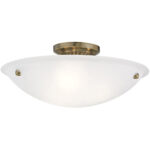 3 Light Antique Brass Ceiling Light fixture with White Alabaster Glass Shade-Lighting LumensFlush Mount Ceiling Lights