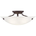 3 Light Bronze Ceiling Light fixture with White Alabaster Glass Shade-Lighting LumensFlush Mount Ceiling Lights