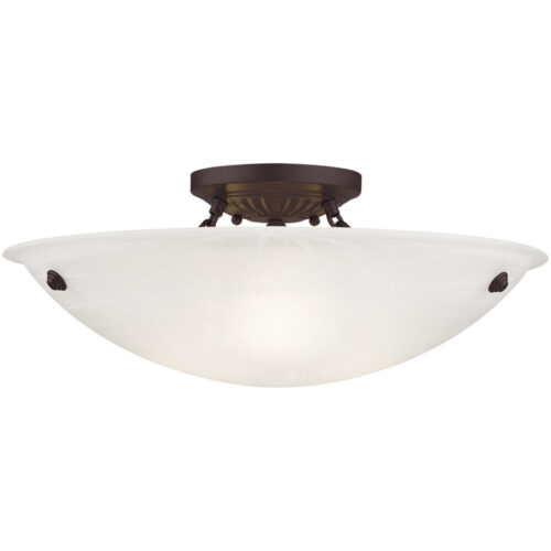 3 Light Bronze Ceiling Light fixture with White Alabaster Glass Shade-Lighting LumensFlush Mount Ceiling Lights