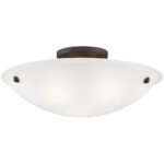 3 Light Bronze Ceiling Light fixture with White Alabaster Glass Shade-Lighting LumensFlush Mount Ceiling Lights