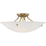 4 Light Antique Brass Ceiling Light fixture with White Alabaster Glass Shade-Lighting LumensFlush Mount Ceiling Lights