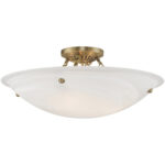 4 Light Antique Brass Ceiling Light fixture with White Alabaster Glass Shade-Lighting LumensFlush Mount Ceiling Lights