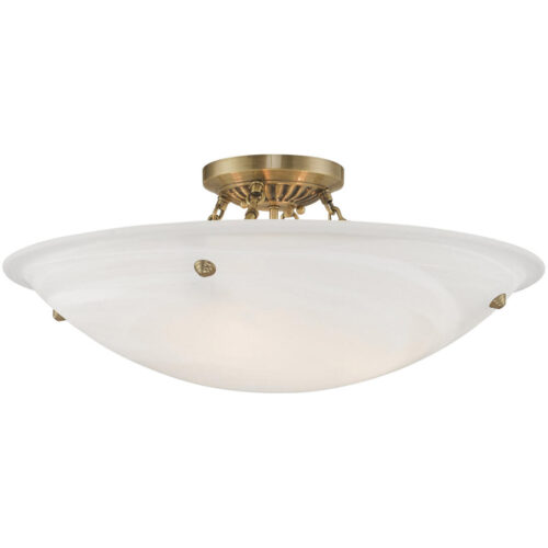 4 Light Antique Brass Ceiling Light fixture with White Alabaster Glass Shade-Lighting LumensFlush Mount Ceiling Lights