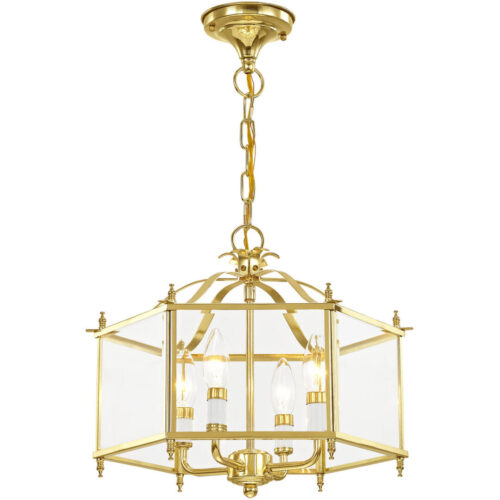 4 Light Polished Brass Chain Hang/Ceiling Light fixture with Clear Beveled Glass Shade-Lighting LumensFlush Mount Ceiling Lights