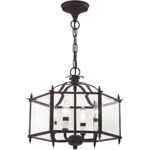 4 Light Bronze Chain Hang/Ceiling Light fixture with Clear Beveled Glass Shade-Lighting LumensFlush Mount Ceiling Lights