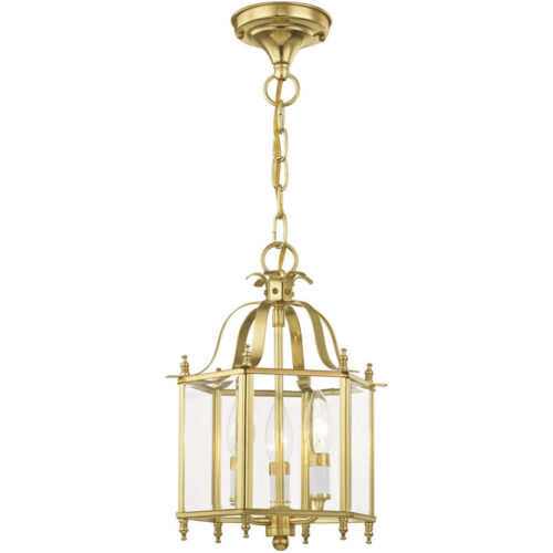 3 Light Polished Brass Chain Hang/Ceiling Light fixture with Clear Beveled Glass Shade-Lighting LumensFlush Mount Ceiling Lights