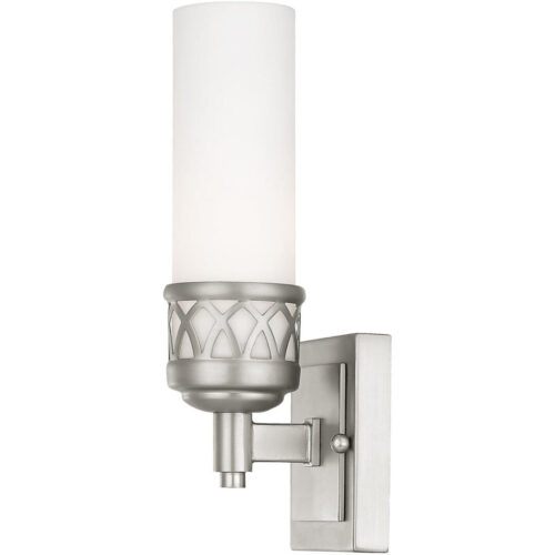 17.5 inch 3 Light Brushed Nickel Bathroom Vanity light fixture with Hand Blown Satin White Glass Shade-Lighting LumensBath/Flush Mounts