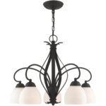 5 Light Black Chandelier with Hand Blown Satin Opal White Glass Shade-Lighting LumensChandeliers