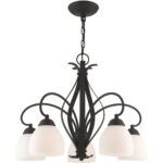 5 Light Black Chandelier with Hand Blown Satin Opal White Glass Shade-Lighting LumensChandeliers