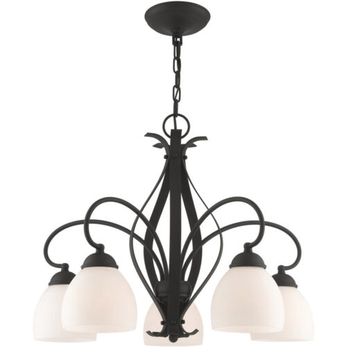 5 Light Black Chandelier with Hand Blown Satin Opal White Glass Shade-Lighting LumensChandeliers