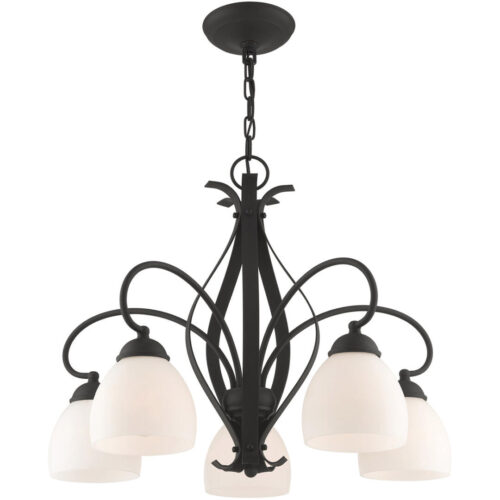 5 Light Black Chandelier with Hand Blown Satin Opal White Glass Shade-Lighting LumensChandeliers