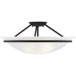 3 Light Black Ceiling Light fixture with White Alabaster Glass Shade-Lighting LumensFlush Mount Ceiling Lights