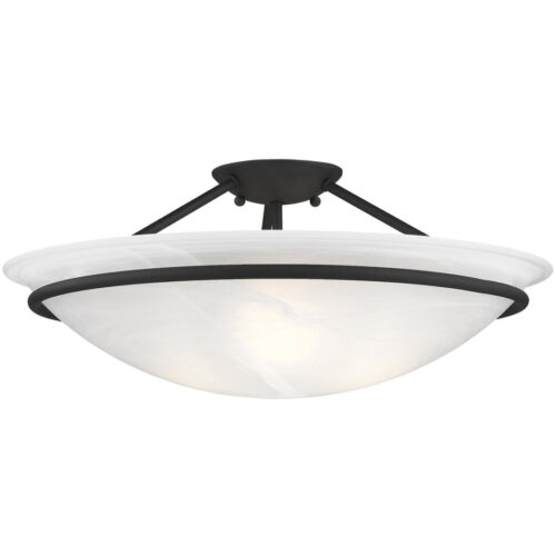 3 Light Black Ceiling Light fixture with White Alabaster Glass Shade-Lighting LumensFlush Mount Ceiling Lights