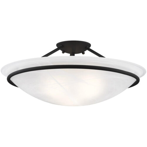 3 Light Black Ceiling Light fixture with White Alabaster Glass Shade-Lighting LumensFlush Mount Ceiling Lights