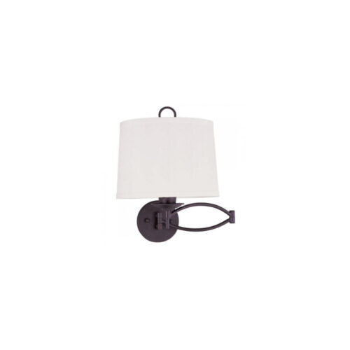 11 inch 1 Light Bronze Swing Arm Wall Lamp with Off-White Linen Hard Back Shade-Lighting LumensWall Lamps