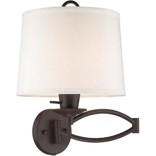 11 inch 1 Light Bronze Swing Arm Wall Lamp with Off-White Linen Hard Back Shade-Lighting LumensWall Lamps